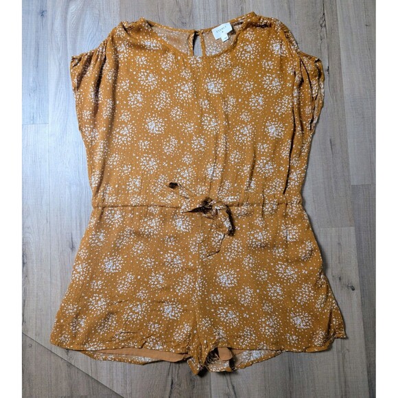Everly Anthropologie Romper Size L Mustard Starburst Print Lined Tie Waist Boho - Picture 11 of 11